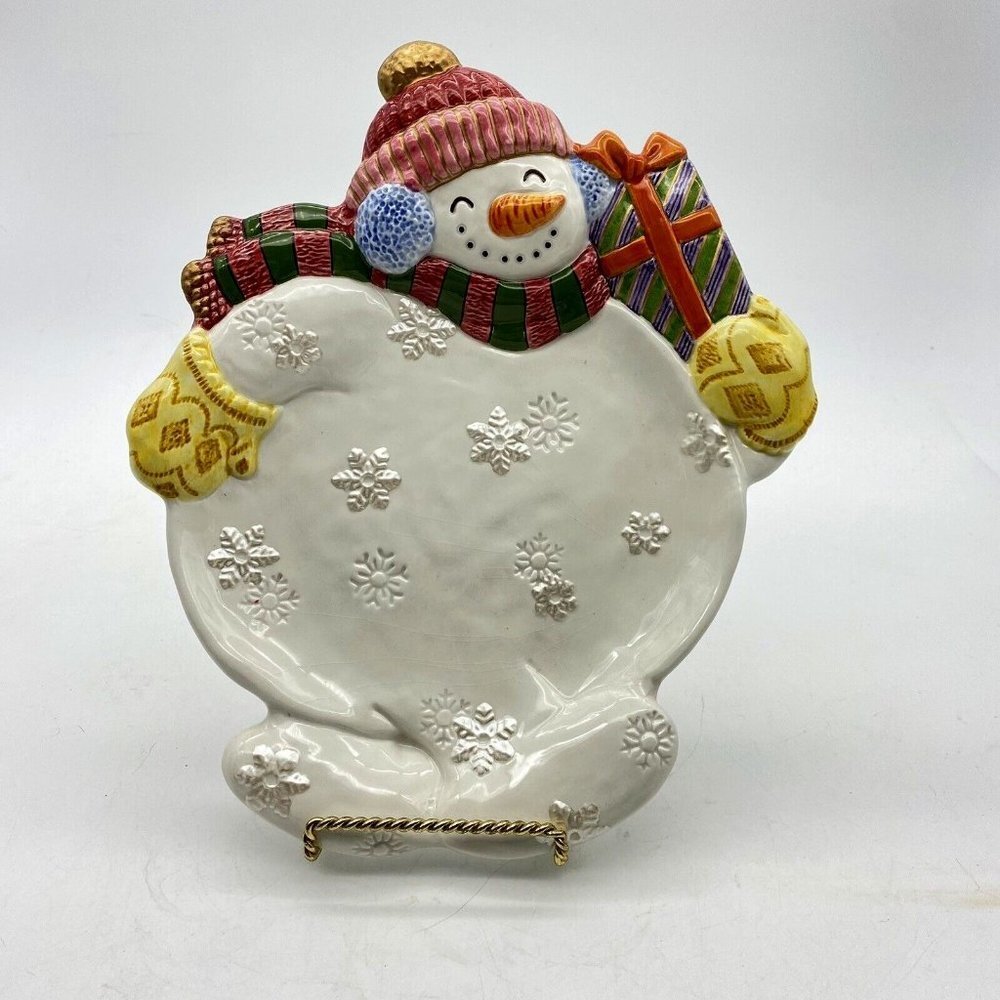 VTG 90s Christmas Fitz & Floyd Snowman Ceramic Plate Holiday Serveware 11.5" Y2K